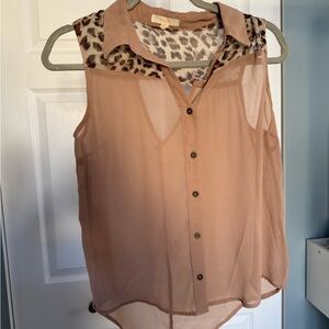 Leopard Print Sheer Blouse - Tan